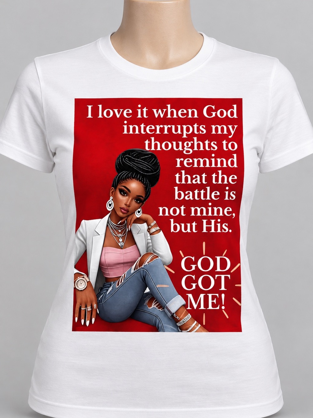 Gildan White Tee with Red Faith Graphic